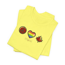Load image into Gallery viewer, LGBTQ Peace Love Canada Unisex Jersey Short Sleeve Tee