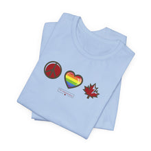 Load image into Gallery viewer, LGBTQ Peace Love Canada Unisex Jersey Short Sleeve Tee