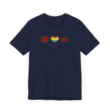 Load image into Gallery viewer, LGBTQ Peace Love Canada Unisex Jersey Short Sleeve Tee