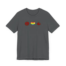 Load image into Gallery viewer, LGBTQ Peace Love Canada Unisex Jersey Short Sleeve Tee