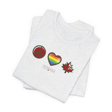 Load image into Gallery viewer, LGBTQ Peace Love Canada Unisex Jersey Short Sleeve Tee