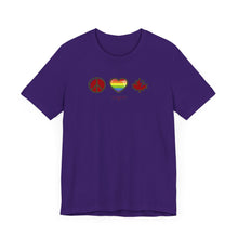 Load image into Gallery viewer, LGBTQ Peace Love Canada Unisex Jersey Short Sleeve Tee