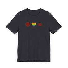 Load image into Gallery viewer, LGBTQ Peace Love Canada Unisex Jersey Short Sleeve Tee