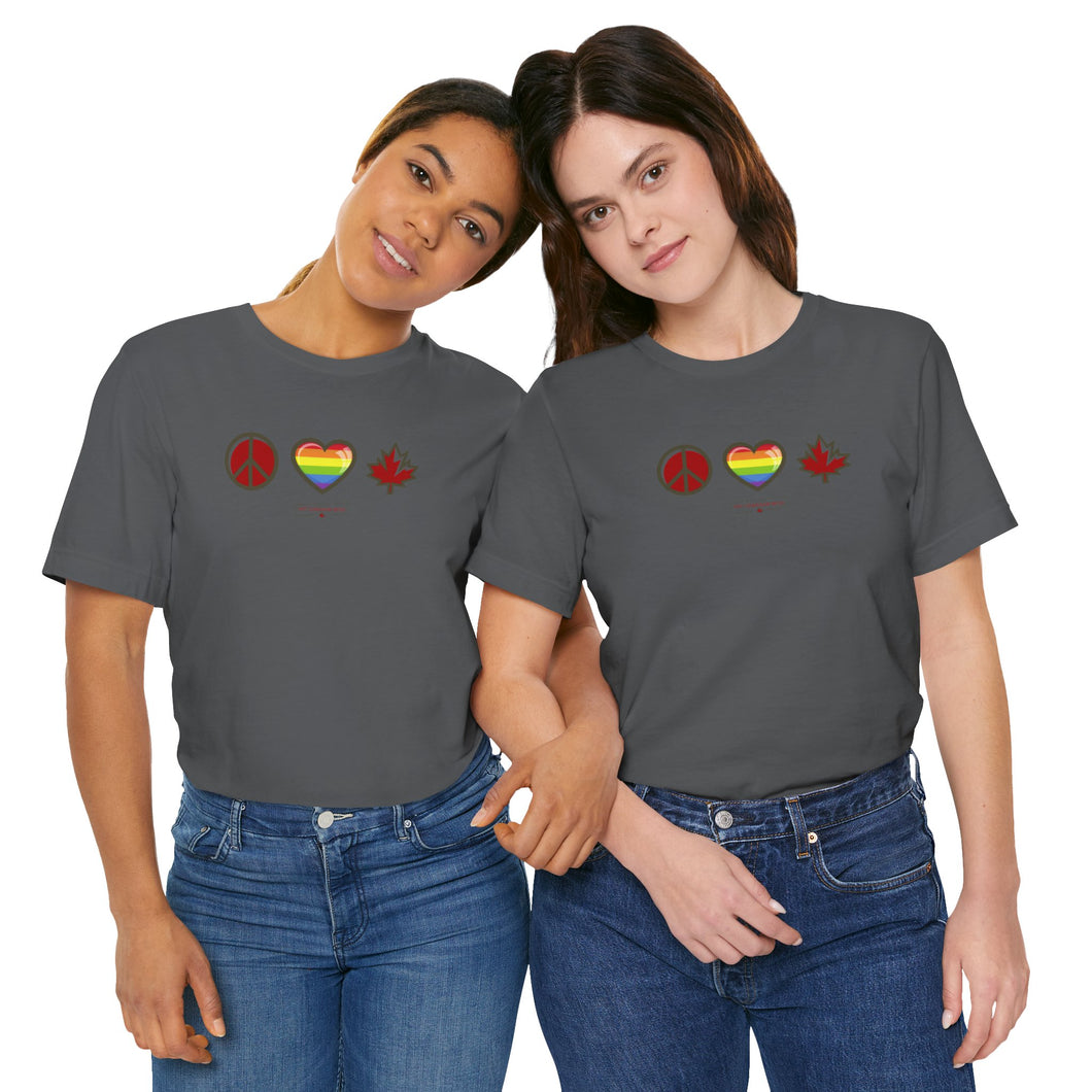 LGBTQ Peace Love Canada Unisex Jersey Short Sleeve Tee