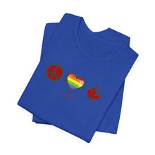 Load image into Gallery viewer, LGBTQ Peace Love Canada Unisex Jersey Short Sleeve Tee
