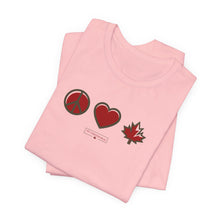 Load image into Gallery viewer, Peace Love Canada Unisex Jersey Short Sleeve Tee

