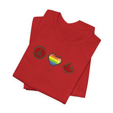 Load image into Gallery viewer, LGBTQ Peace Love Canada Unisex Jersey Short Sleeve Tee
