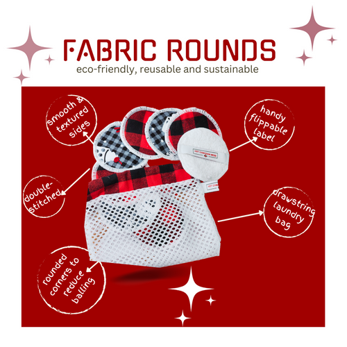 reusable fabric rounds sustainable cloth laundry bag on a red background