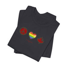 Load image into Gallery viewer, LGBTQ Peace Love Canada Unisex Jersey Short Sleeve Tee
