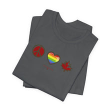 Load image into Gallery viewer, LGBTQ Peace Love Canada Unisex Jersey Short Sleeve Tee
