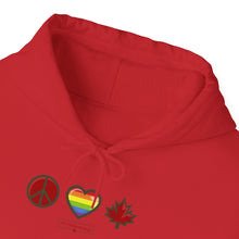 Load image into Gallery viewer, LGBTQ+ Peace Love Canada Unisex Heavy Blend™ Hooded Sweatshirt
