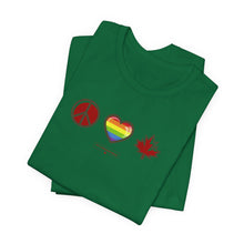 Load image into Gallery viewer, LGBTQ Peace Love Canada Unisex Jersey Short Sleeve Tee
