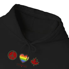 Load image into Gallery viewer, LGBTQ+ Peace Love Canada Unisex Heavy Blend™ Hooded Sweatshirt
